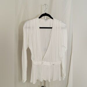 Express White Plunge Wrap Bodysuit Long Sleeve
